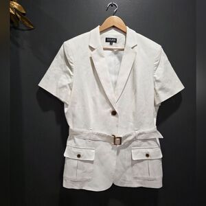 John Meyer Womens White Linen Rayon Short Sleeve Blazer Jacket Size 12 NWOT